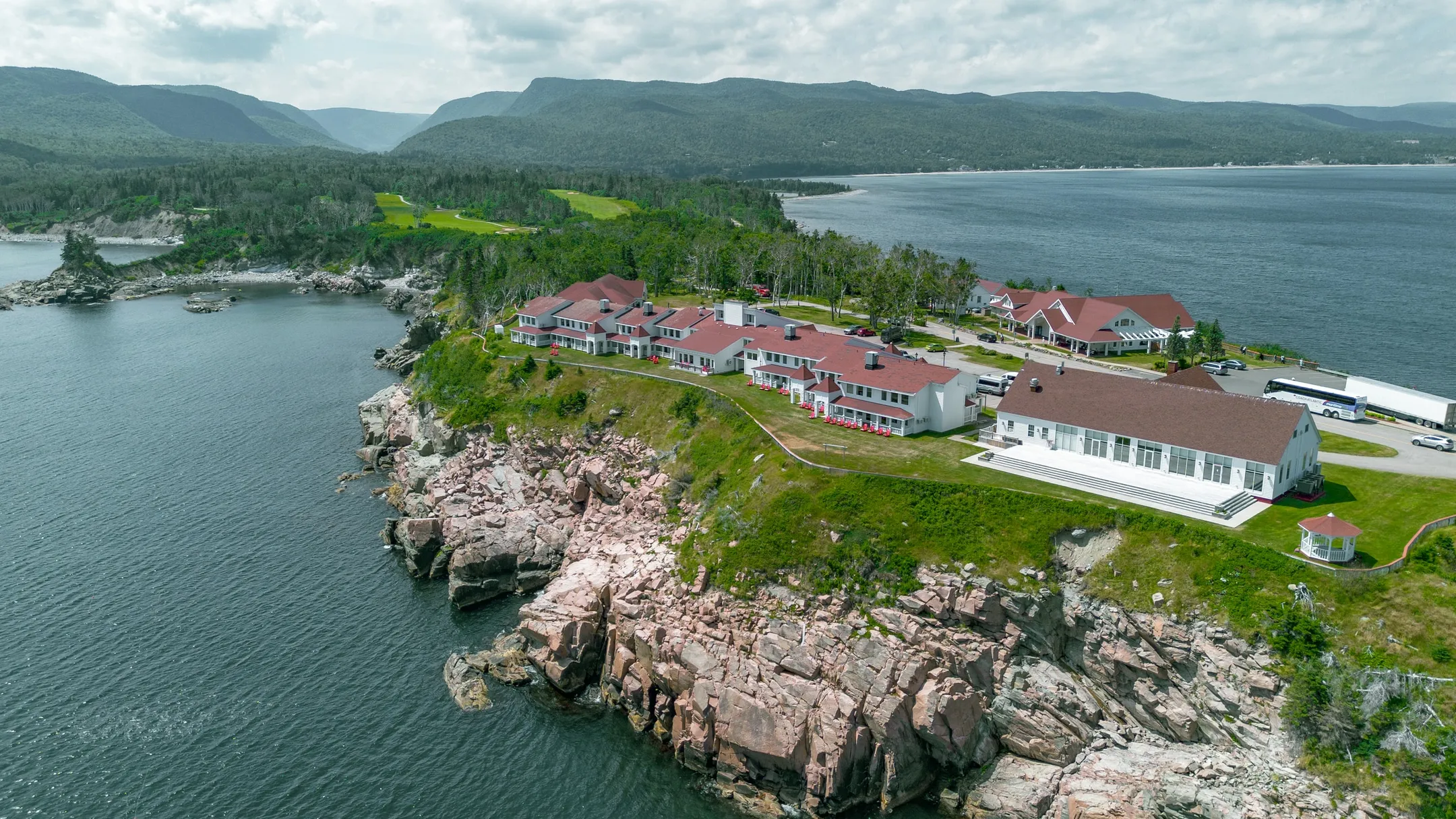 The Keltic Resort buildings along the rocky Ingonish shoreline.